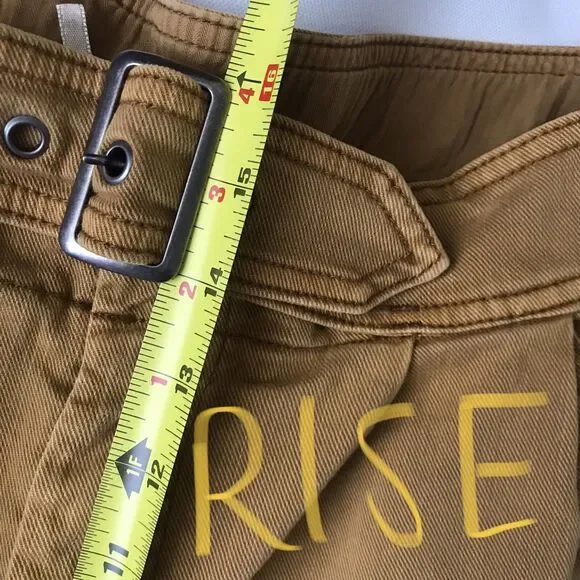 Free People Yellow Pleated Cotton Cropped Denim Casual Pants NWOT 12 - Picture 7 of 10